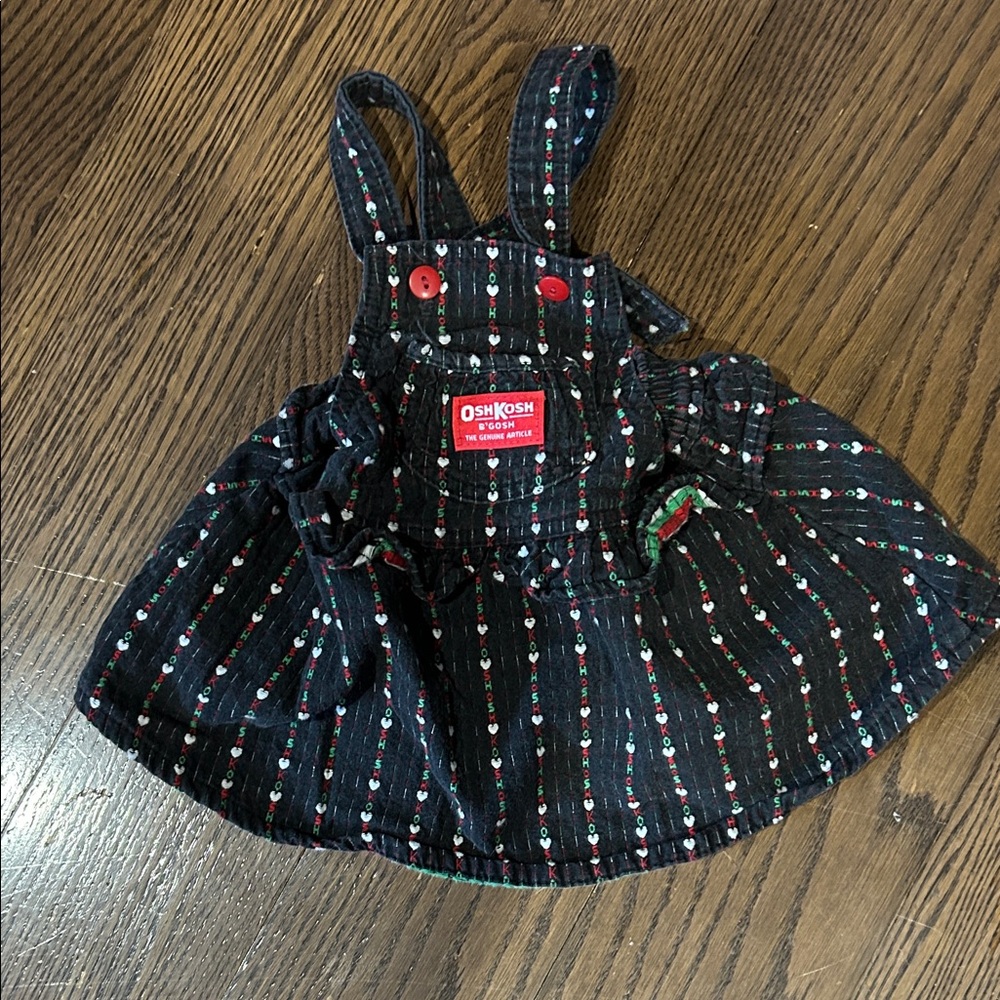 Vtg Oshkosh  B'gosh Black red heart suspener overalls dress sz 18 mo